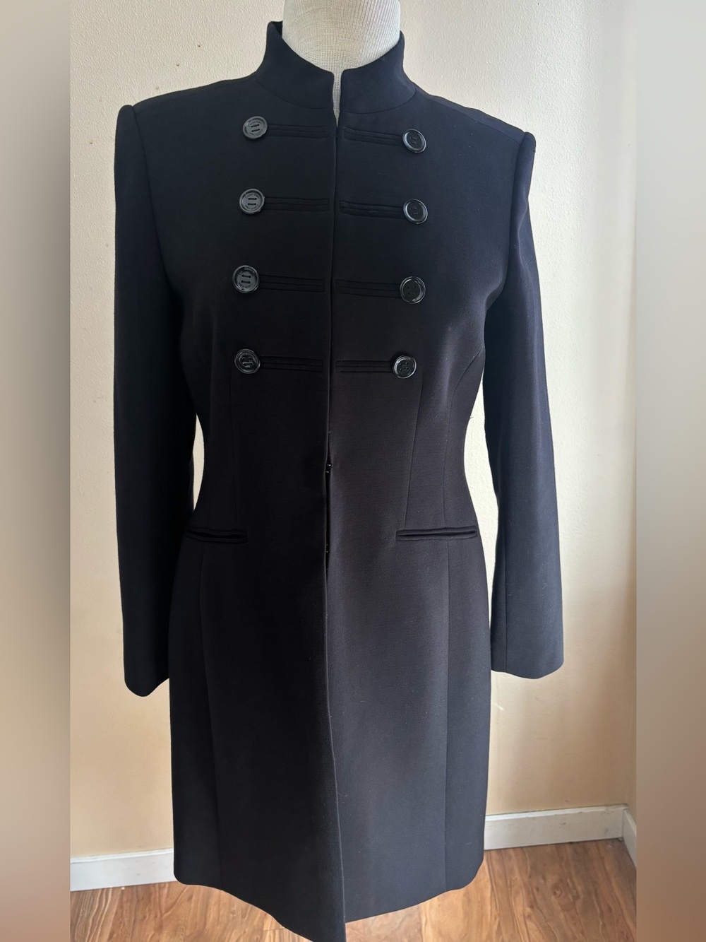 Calvin Klein Black Military Style Stretch Coat Jacket Size 6 - Picture 2 of 5